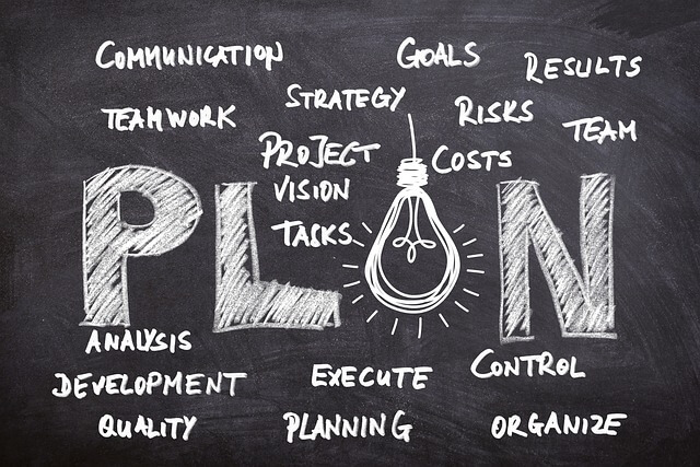 脱毛プランを考えるイメージとして描かれた黒板の「PLAN」図